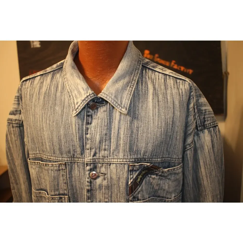 Vintage Pelle Pelle Denim Jacket XL 90s Light Wash Jean Coat  HipHop Streetwear